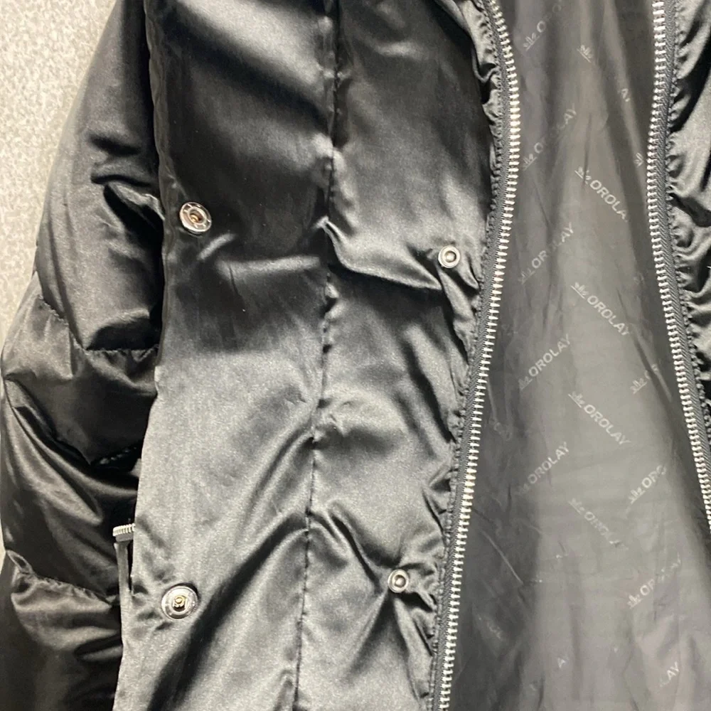 Orolay black satin finish puffer coat S duck down fill urban edgy mid length - Picture 13 of 13